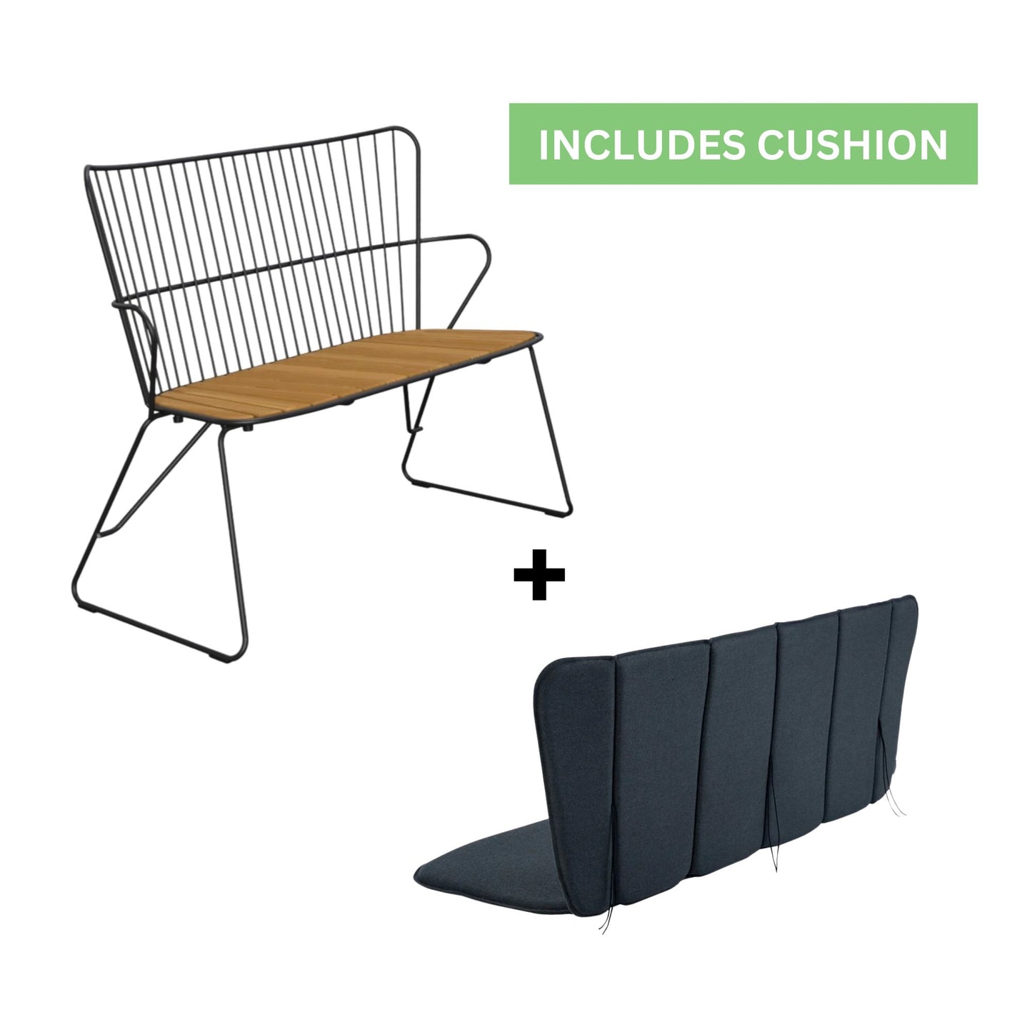 Paon Bench with Cushion - Bamboo | Black