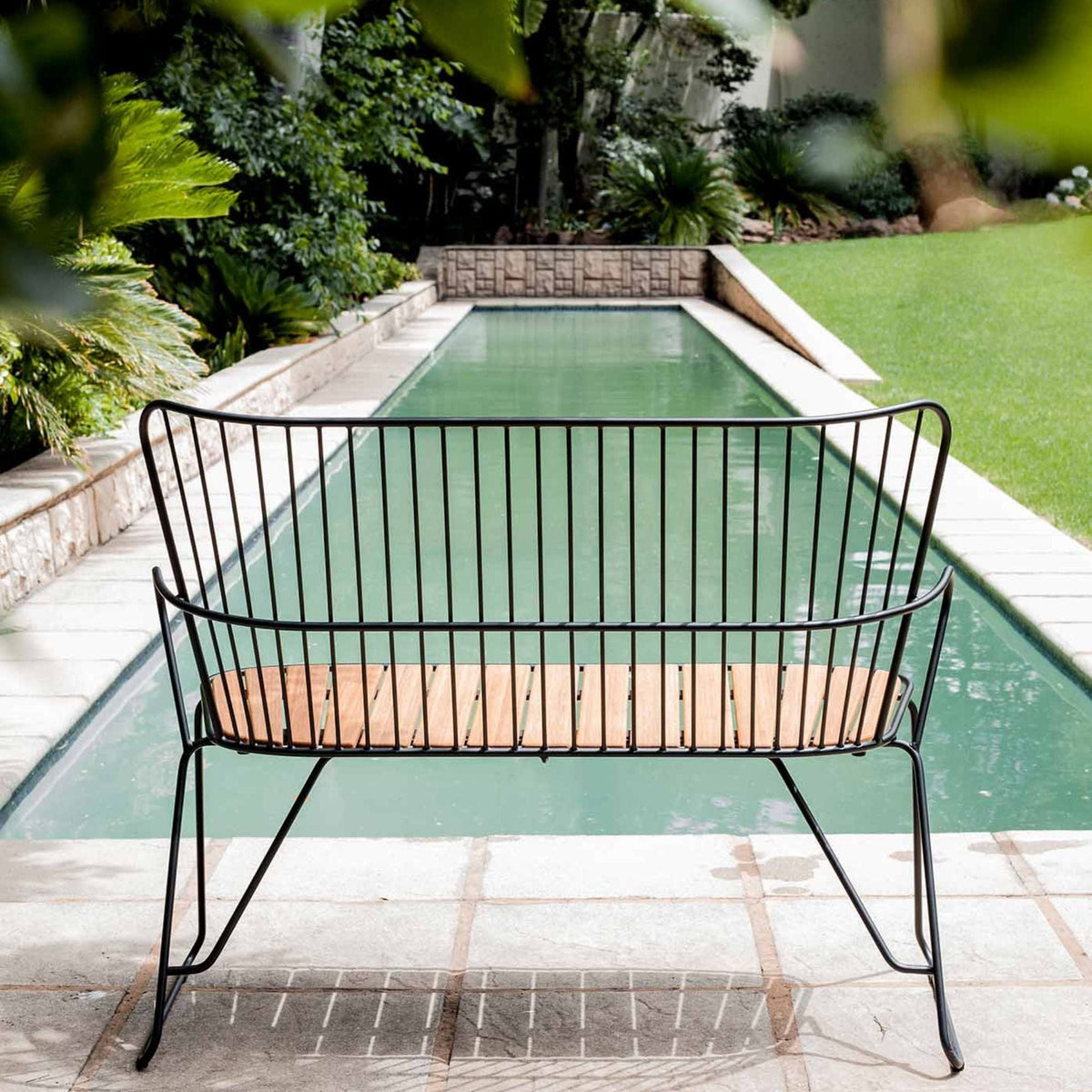 PAON bench with cushion set by pool