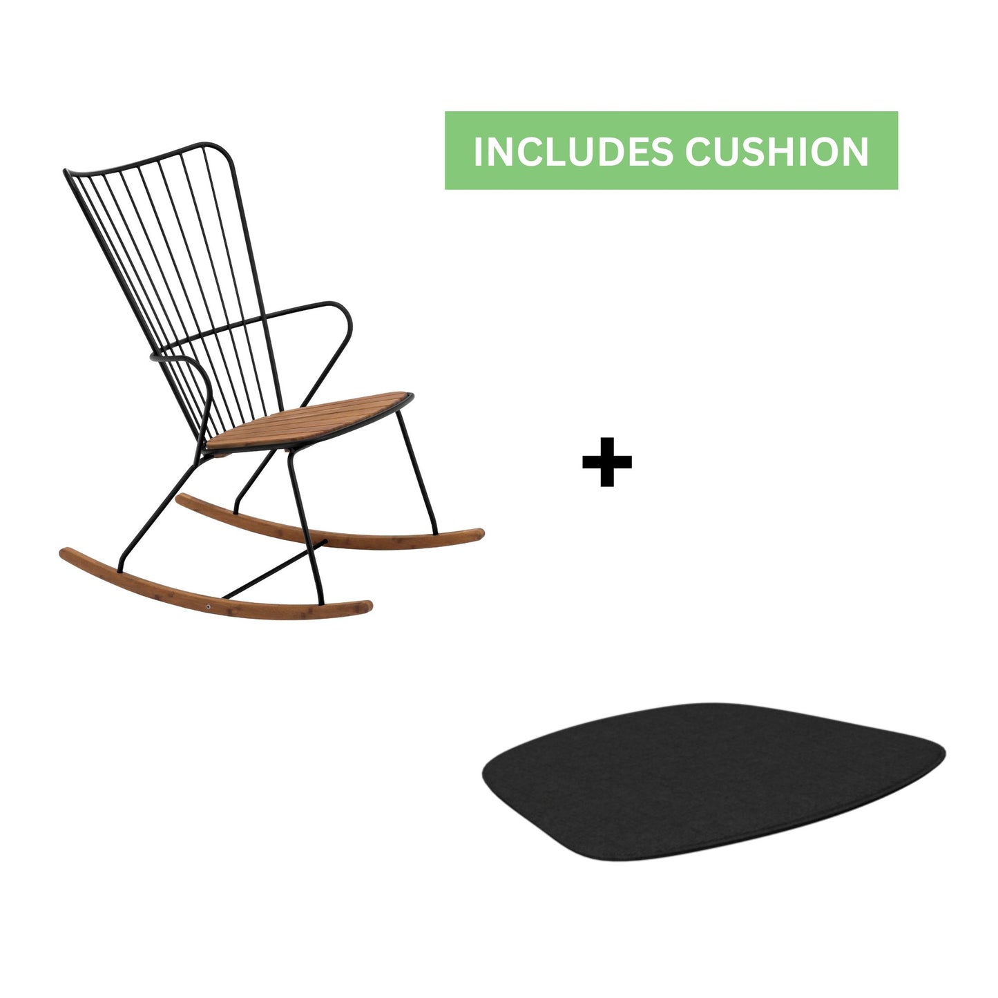 Paon Rocking Chair with Cushion - Bamboo | Black