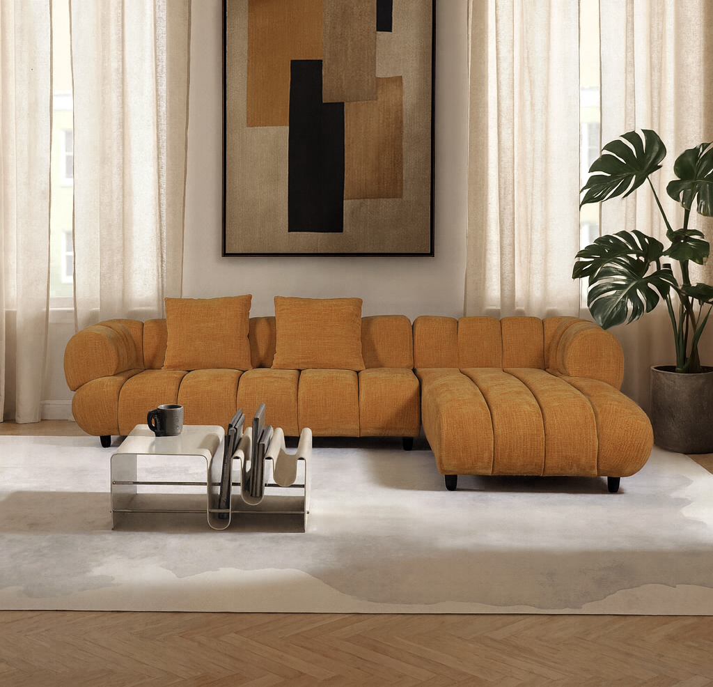 Reya 4 Seater Lounge in Mustard Fabric
