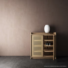 Roots Shoe Rack with woven door and shoes