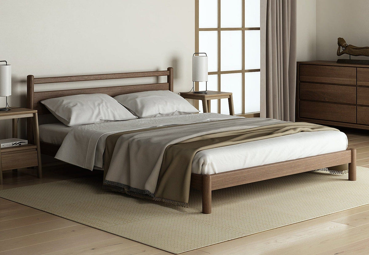 TakuBed Type 2 Queen Size Bed with Circa Side Table in a modern bedroom