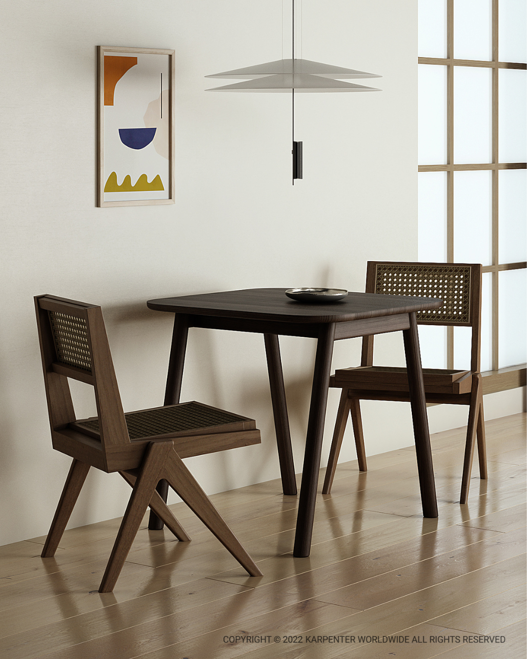 Curbus Square Dining Table - White Ash  Dark Stained