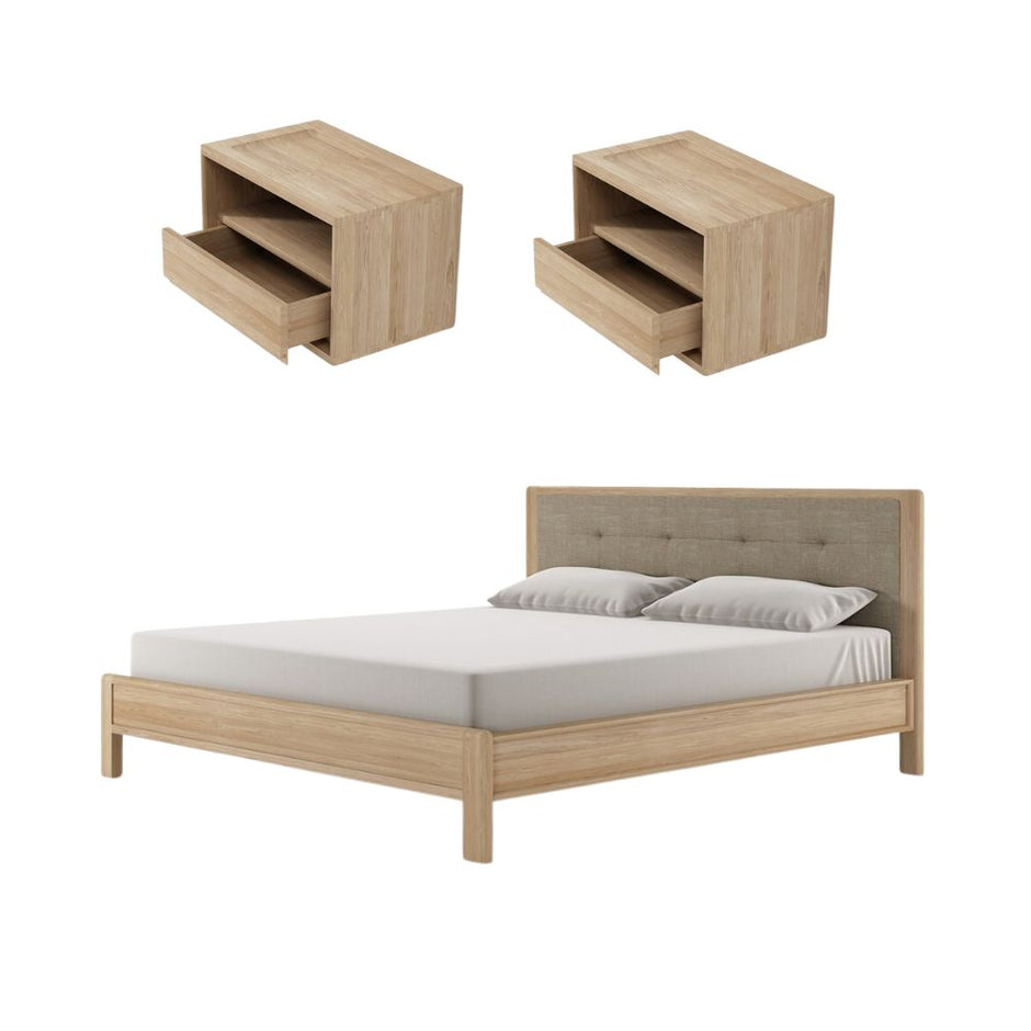 Circa King Bed without Storage and 2 Floating Bedside Tables - European Oak