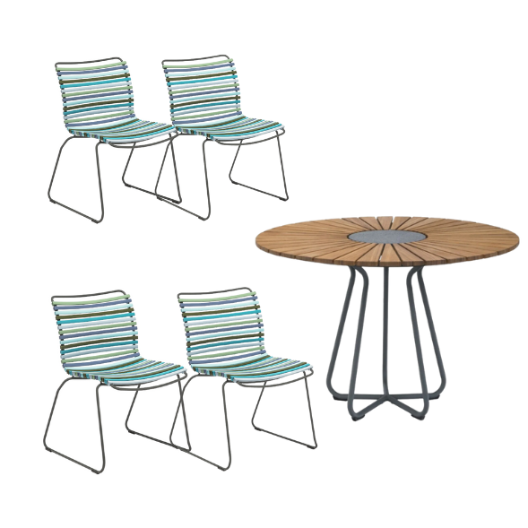 4 Seater Click & Circle Outdoor Dining Set - Blue Multi Stripe