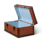 WH3012_4 Open brown trunk with blue striped interior