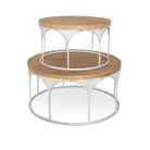 Set of 2 round wood and metal accent tables