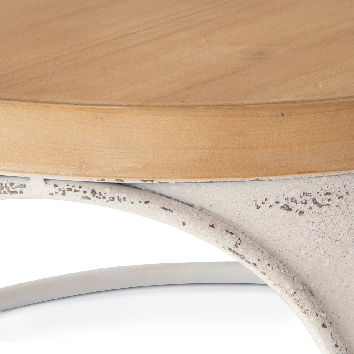 Distressed metal and wood table detail
