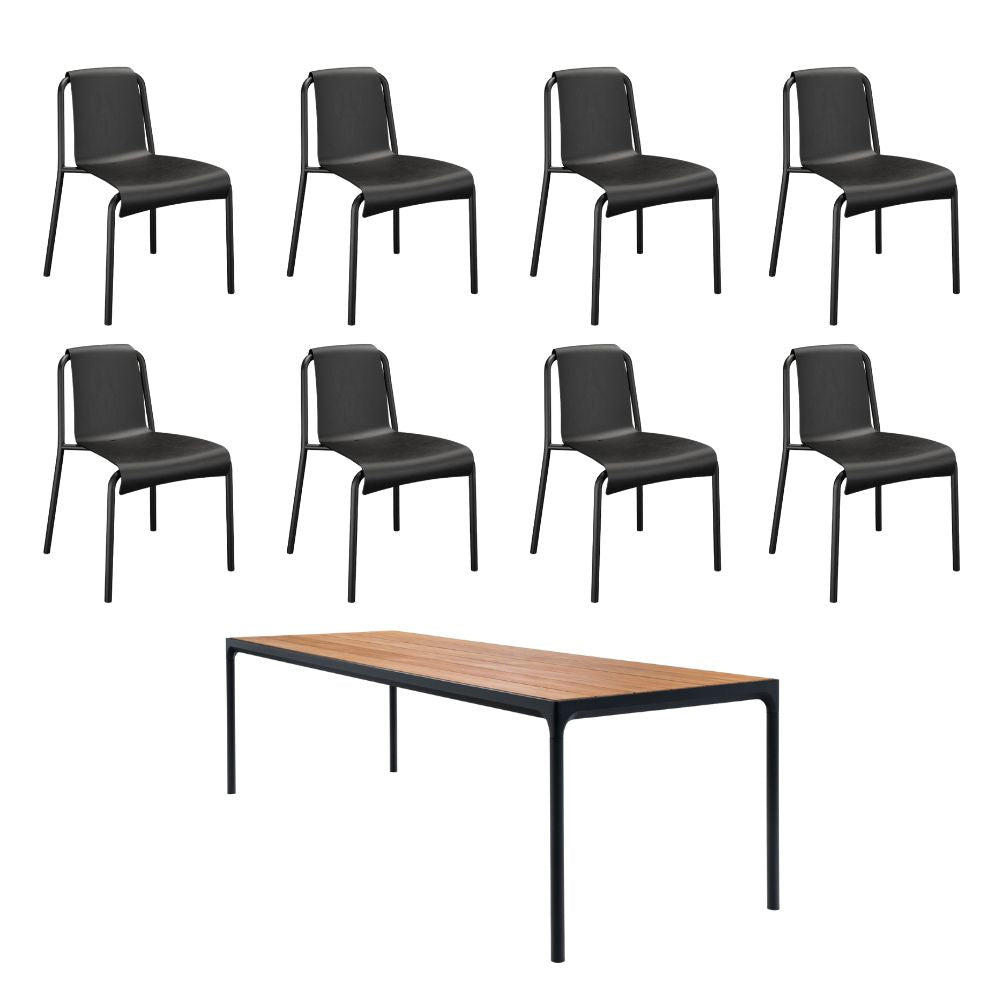 Four Bamboo Table (270cm) with 8 Nami Chairs - Black