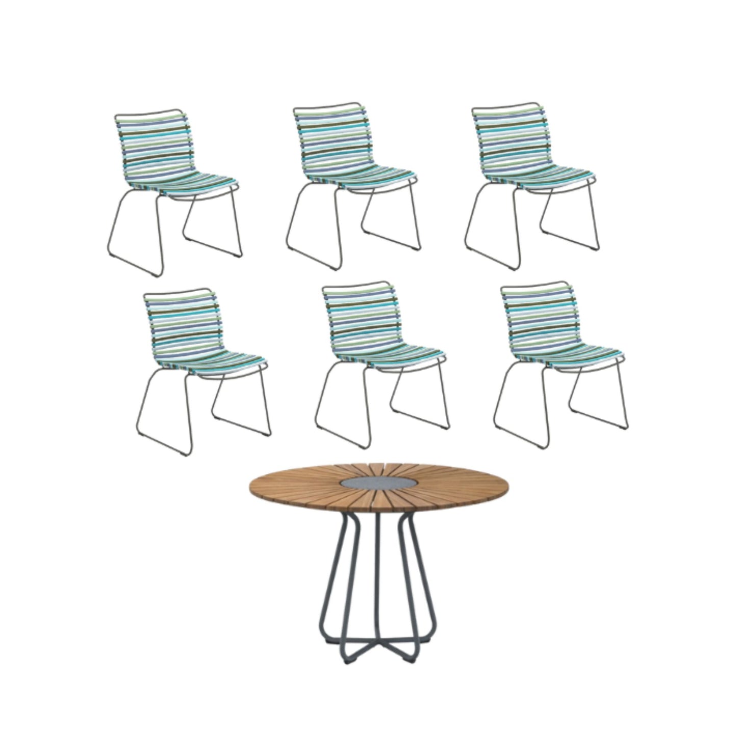 6 Seater Click & Circle Outdoor Dining Set - Blue Multi Stripe