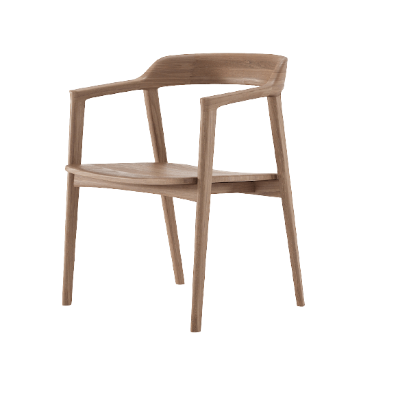 Wooden armchair with armrests.