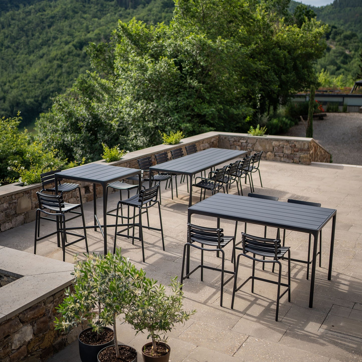 Four Square Black Bar Table (160cm) with 4 Paon Bar Chairs - Bamboo & Black