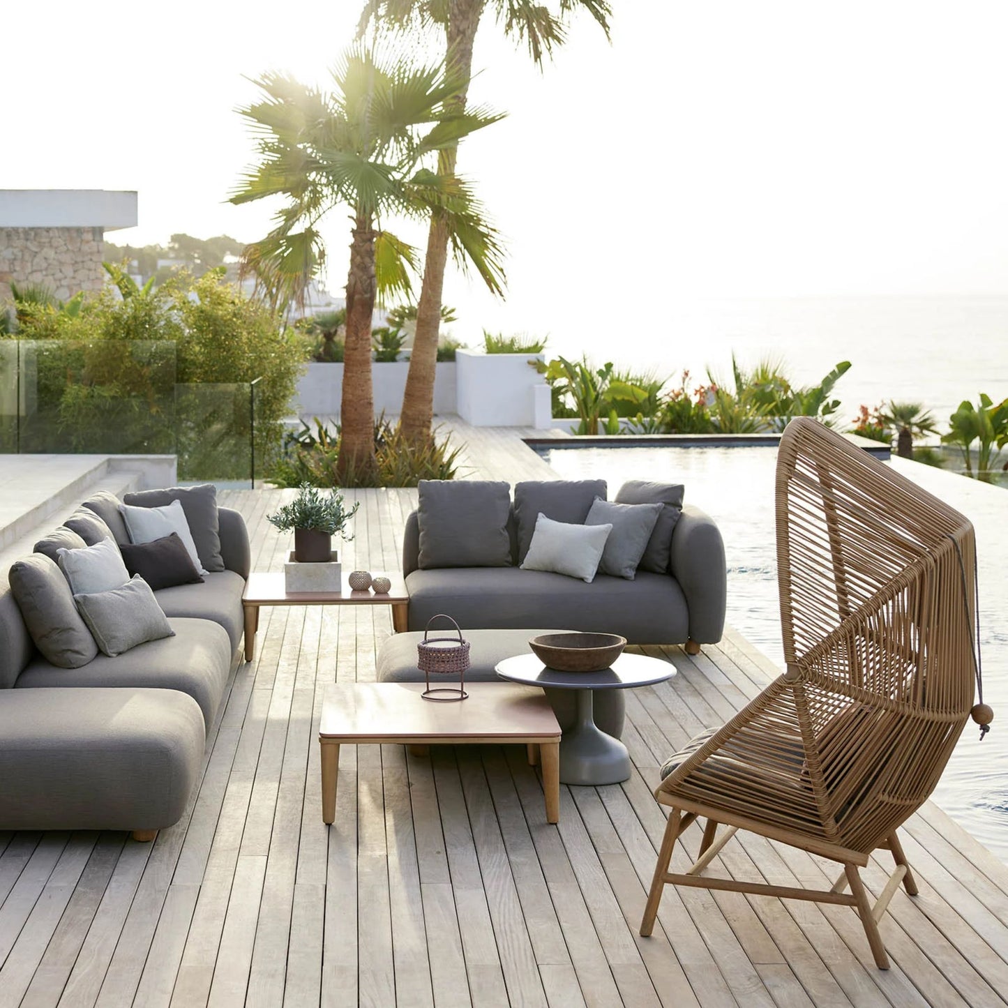 Hive Lounge Chair - Natural with Taupe Cushions