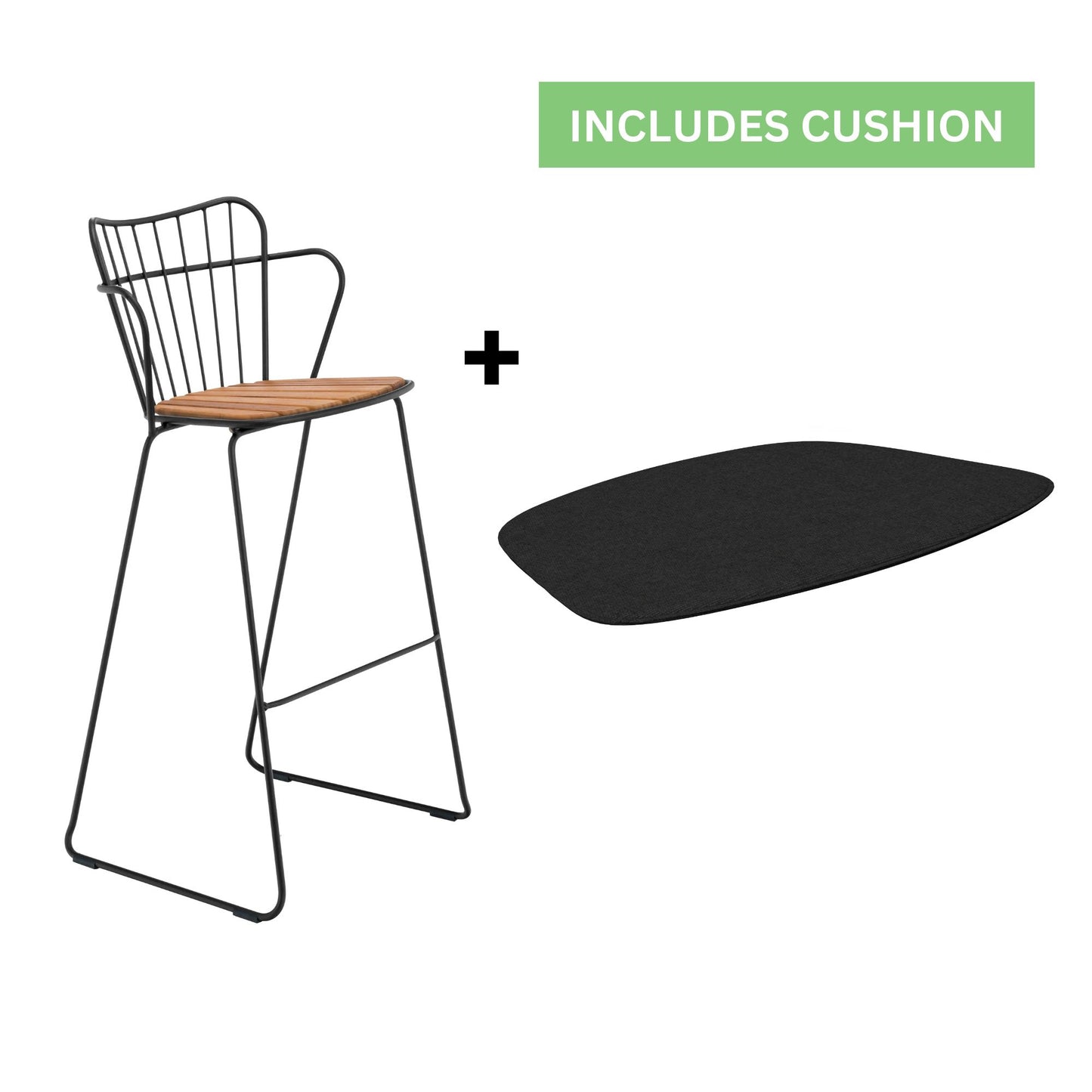 Paon Bar Chair with Cushion - Grey