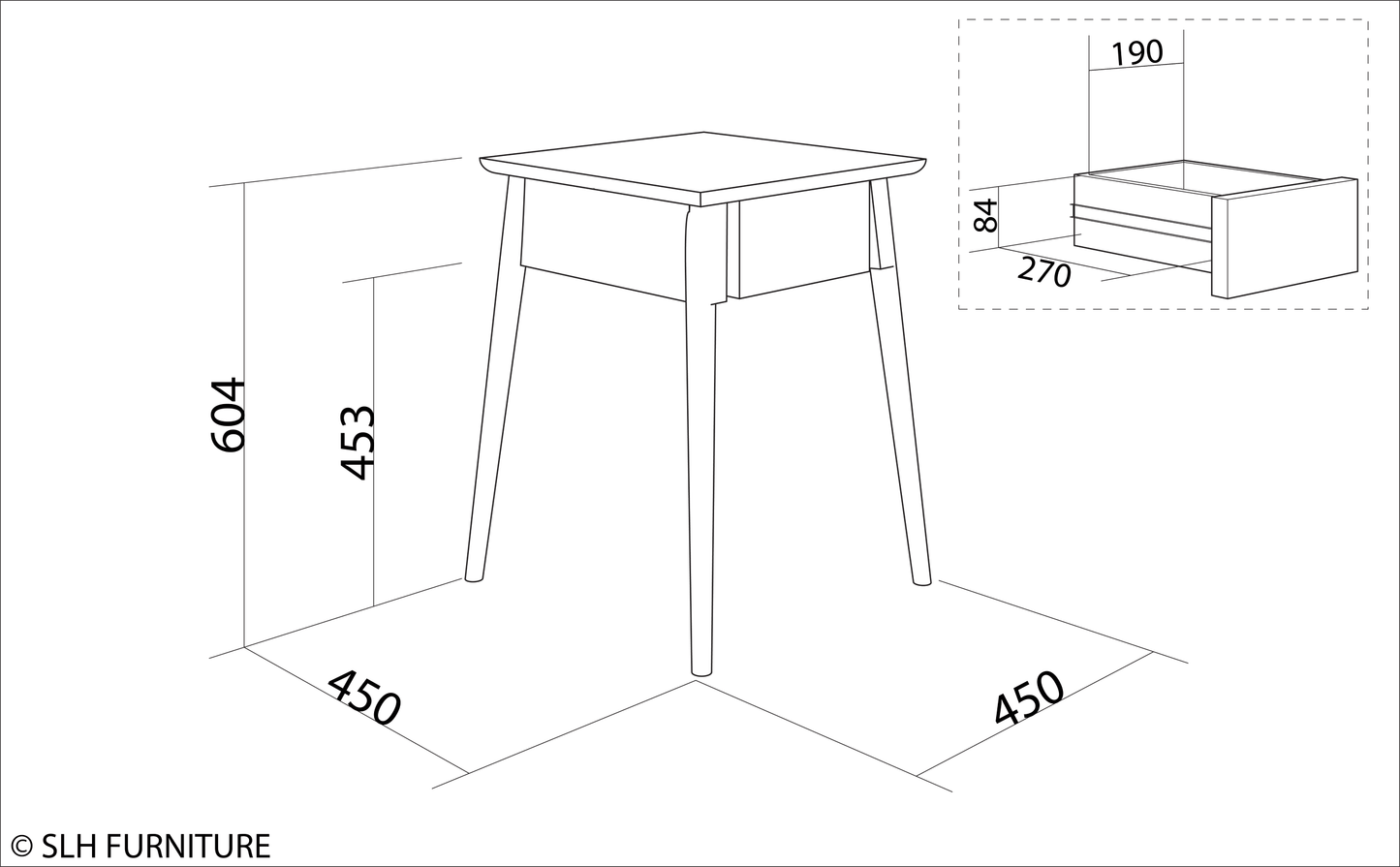 Side table diagram with dimensions
