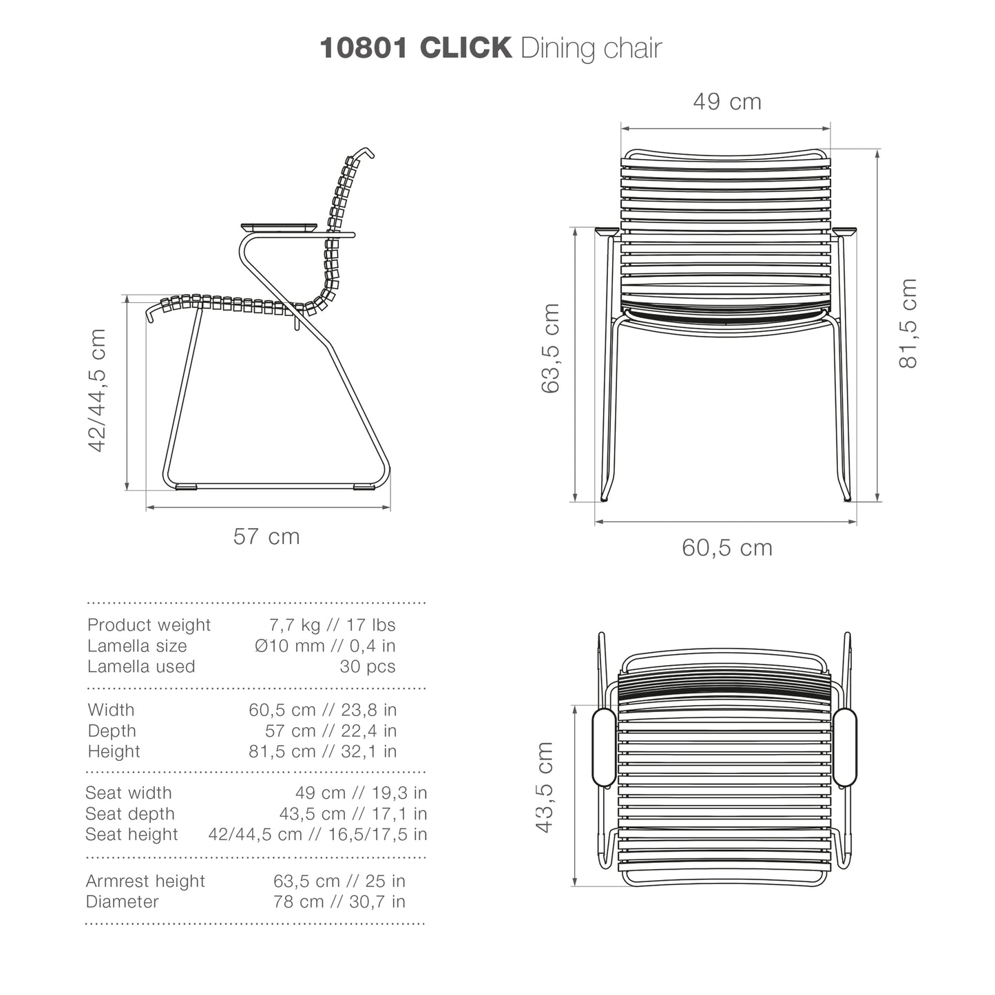 Click Dining Chair (With Armrest) - Black