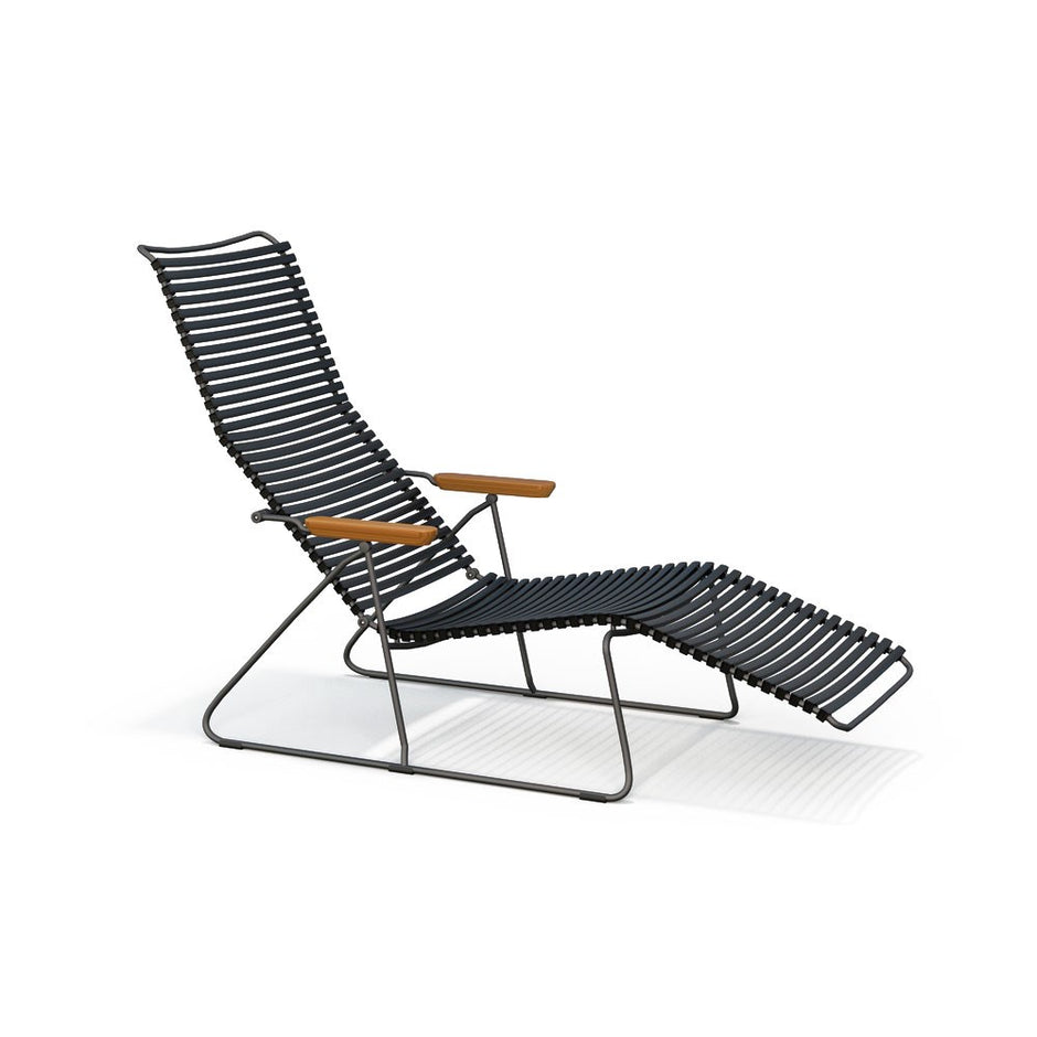 Click Outdoor Sunlounger Chair with Armrests by Houe (Black) | SLH Furniture-Outdoor Furniture-Houe-Black lamellas-Powder-coated Grey Metal-SLH AU