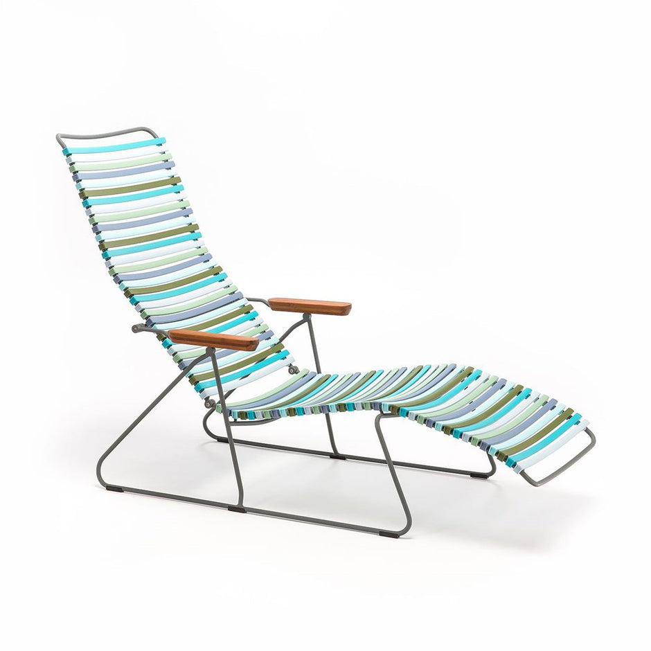 Click Outdoor Sunlounger Chair with Armrests by Houe Blue Tone-Outdoor Furniture-Houe-Multicolour Blue Stripe-Powder-coated Grey Metal-SLH AU