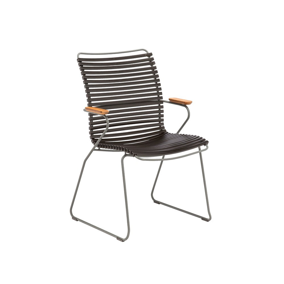 Click Outdoor Tall Back Dining Chair with Bamboo Armrests by Houe (Black)-Outdoor Furniture-Houe-Black-Powder-coated Grey Metal-SLH AU