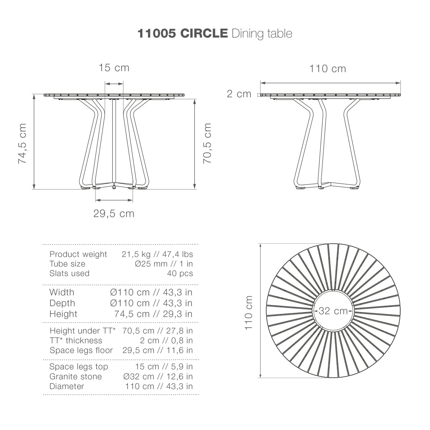 Circle Dining Table - Bamboo | Grey 110(CM)