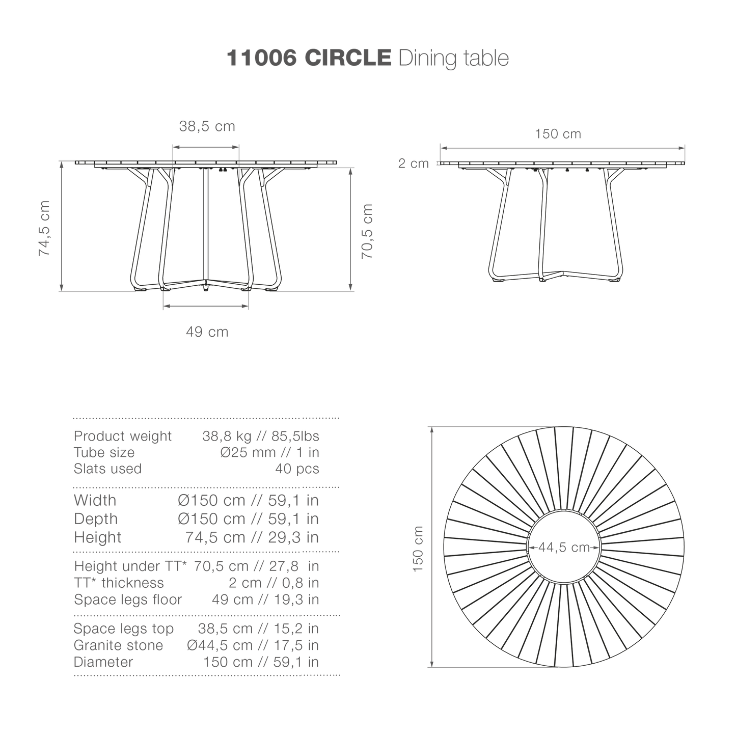 Circle Dining Table - Bamboo | Grey 150(CM)