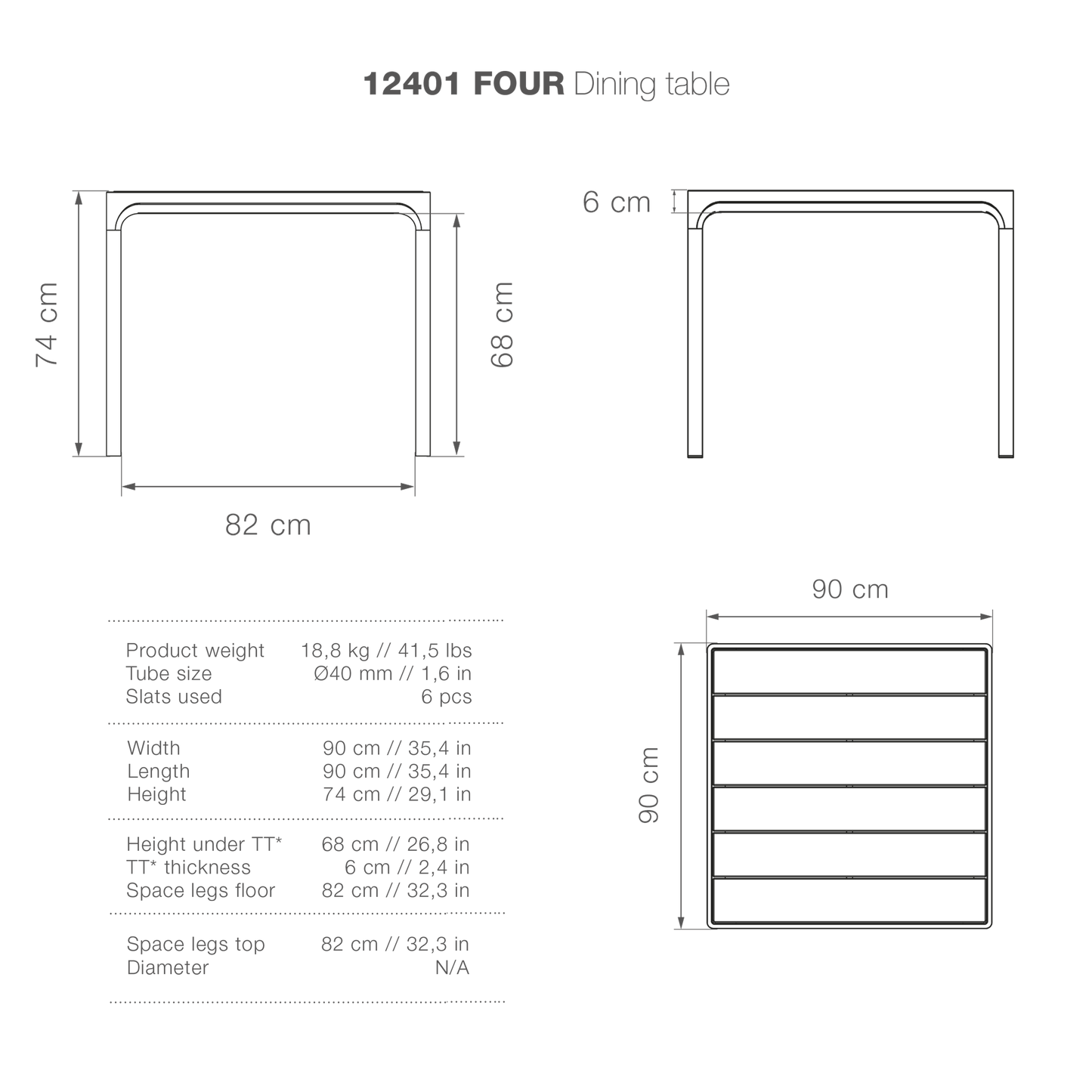 Four Square Table - Black Top & Frame 90(CM)