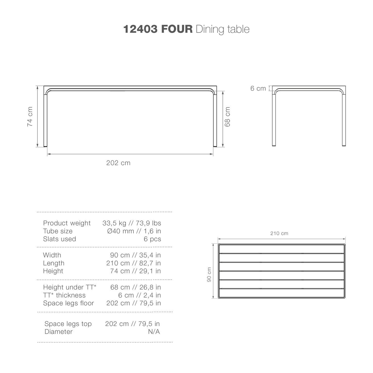 Four Table - Bamboo | Black 210(CM)