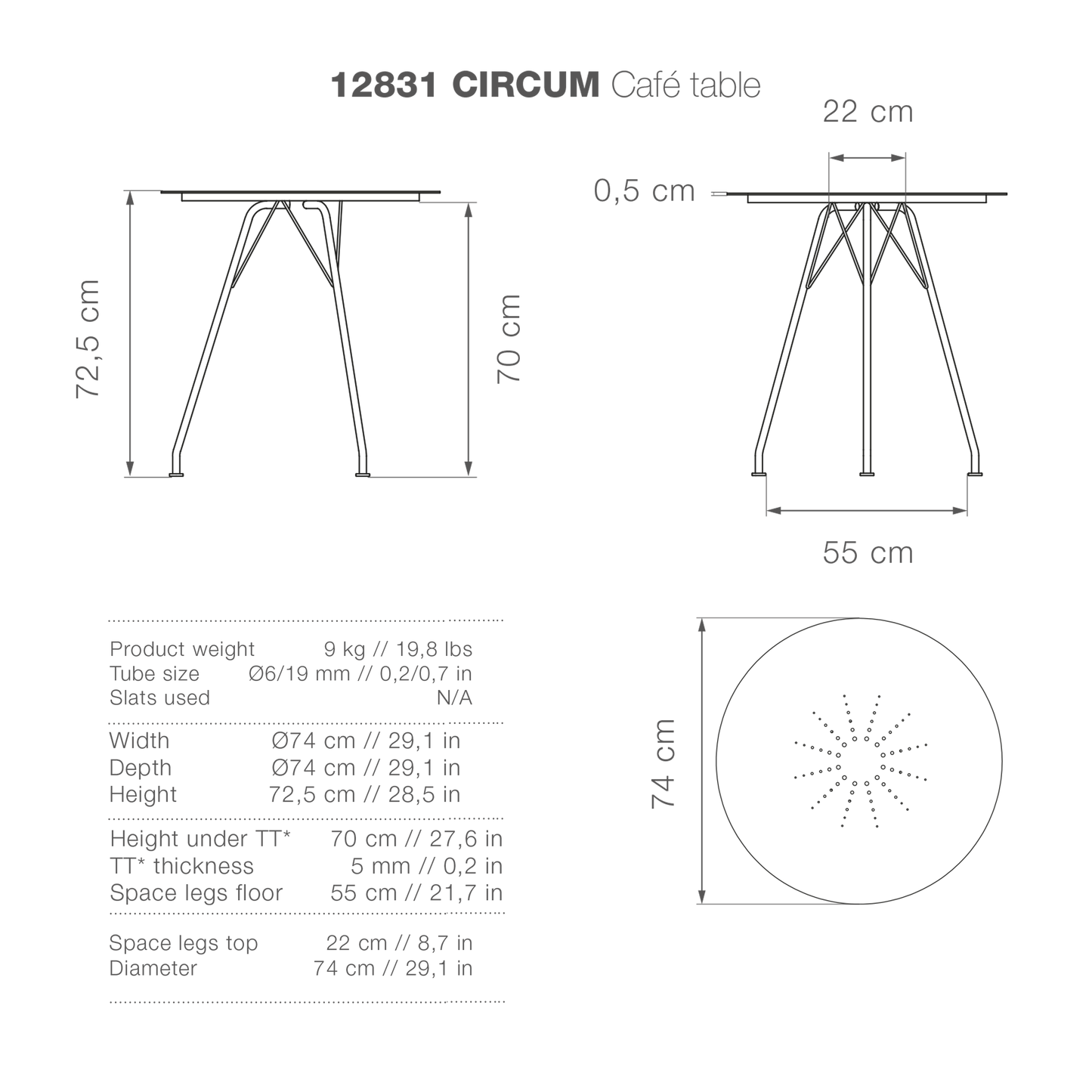 Circum Table - Bamboo | Black 74(CM)