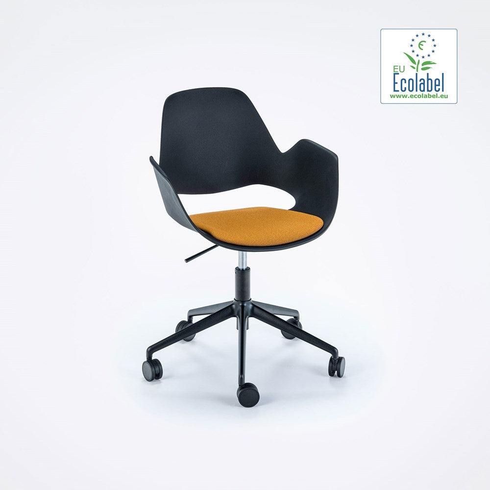Falk Chair Black with Armrest - 5-Start Swivel Wheels - Lark Yellow