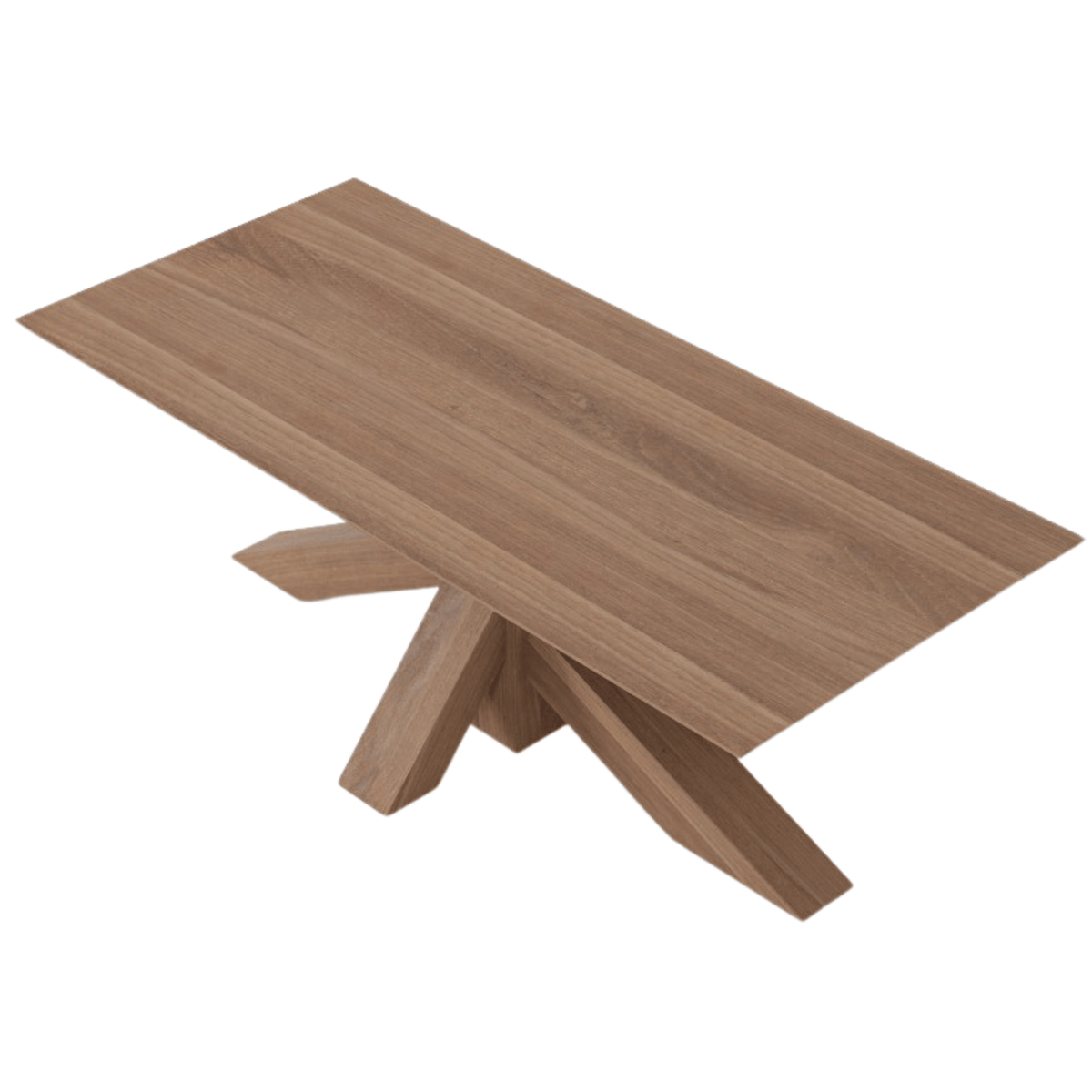 Wooden rectangular table with angled base.