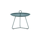 Teal side table with handle.