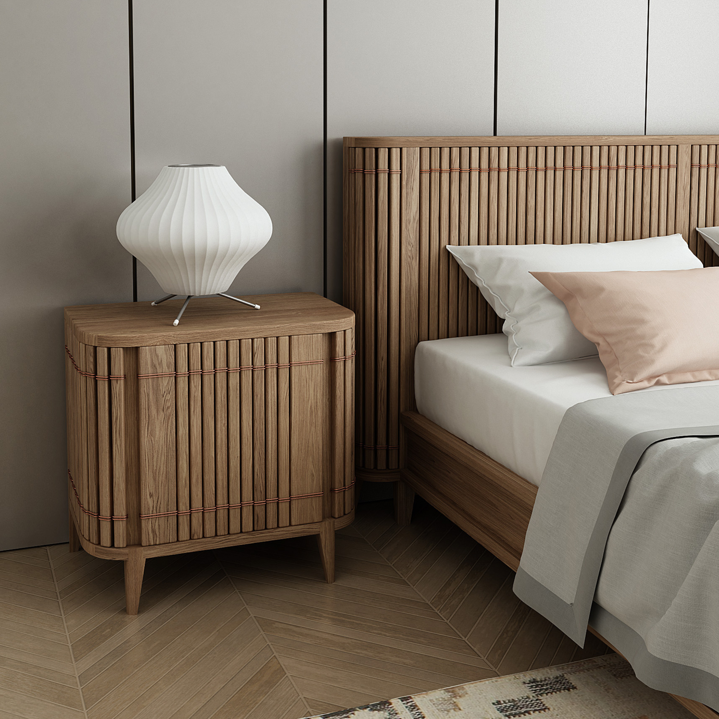 Koppar King Bed without Storage  - European Oak | Patina