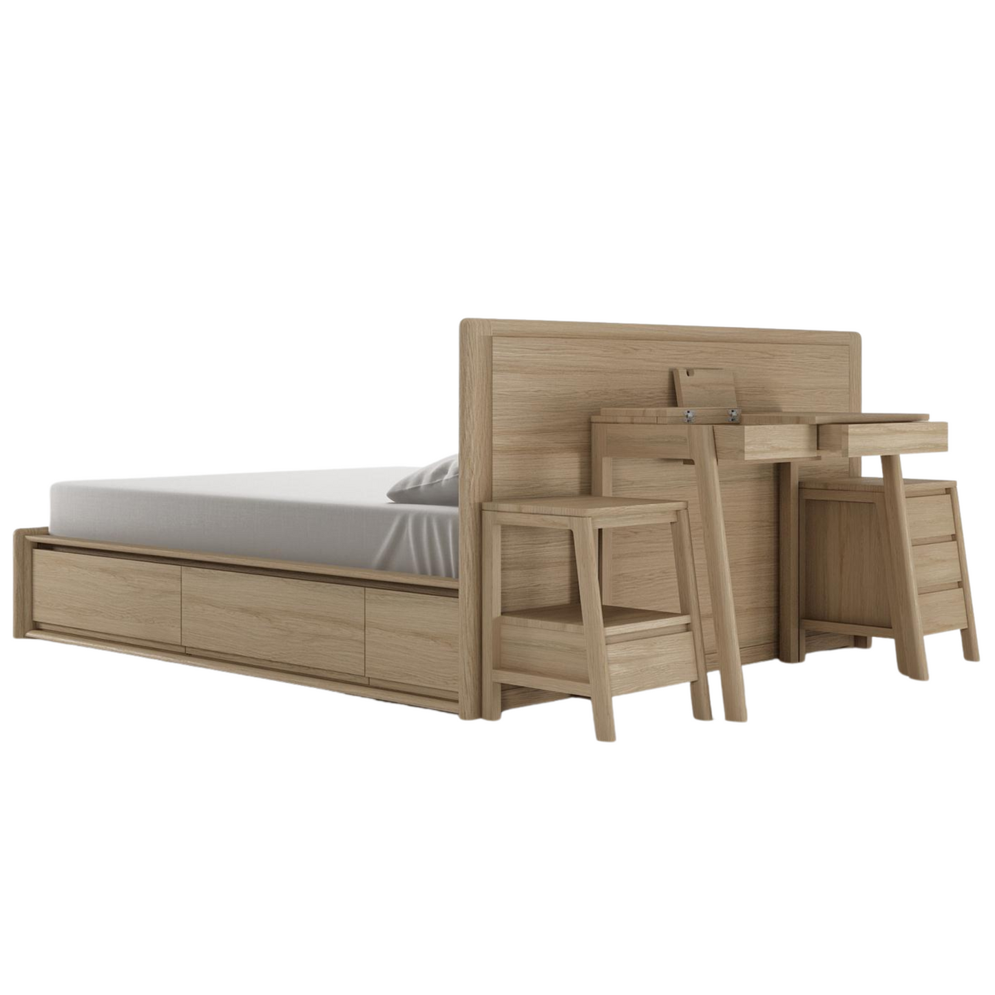 Circa Queen Bed with Fabric Headboard - European Oak