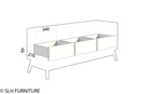 Storage unit with 3 drawers, dimensions shown.