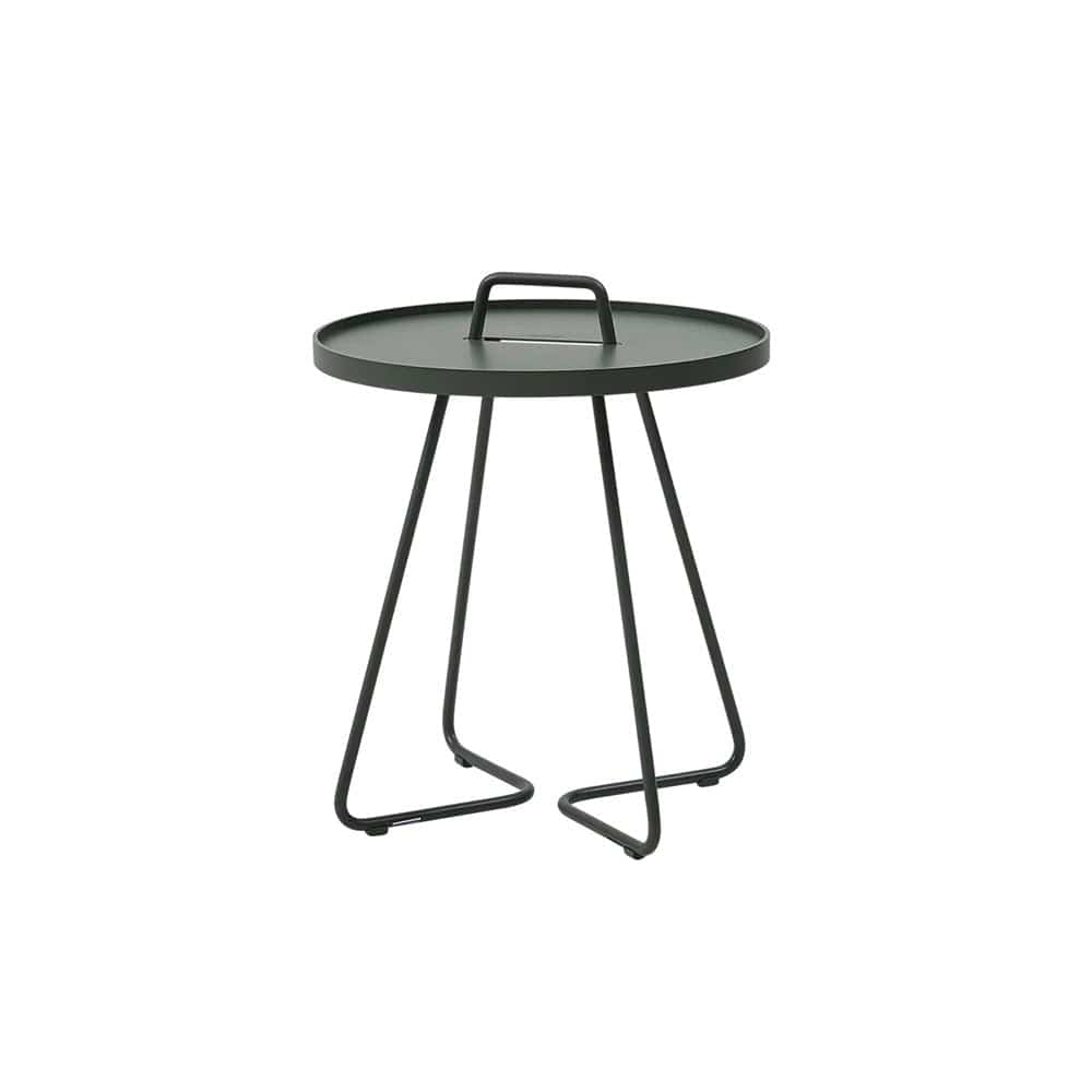 Modern side table with handle, black metal frame