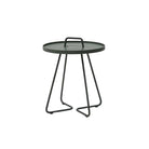 Modern side table with handle, black metal frame