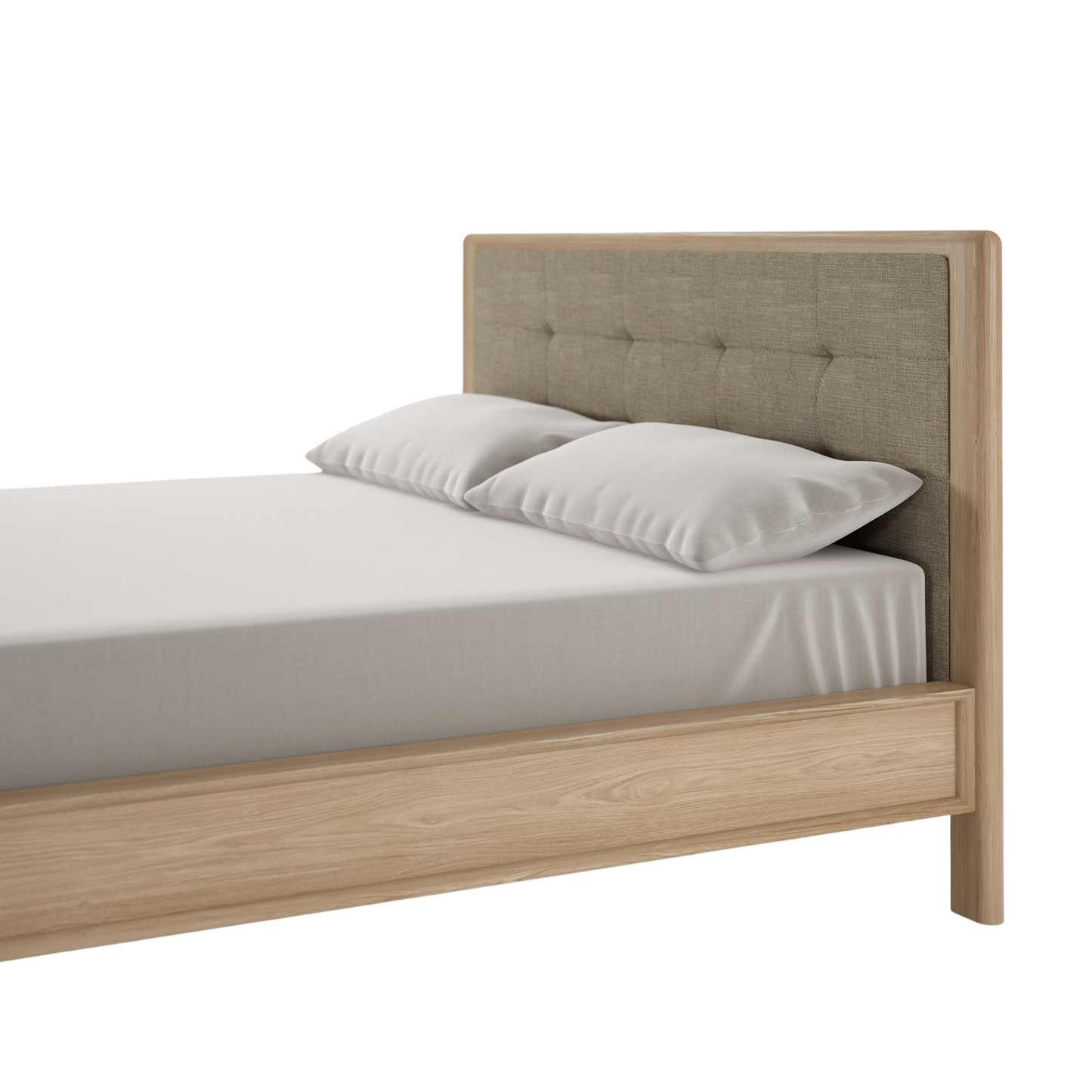 Circa King without Storage - European White oak and fabric Headboard