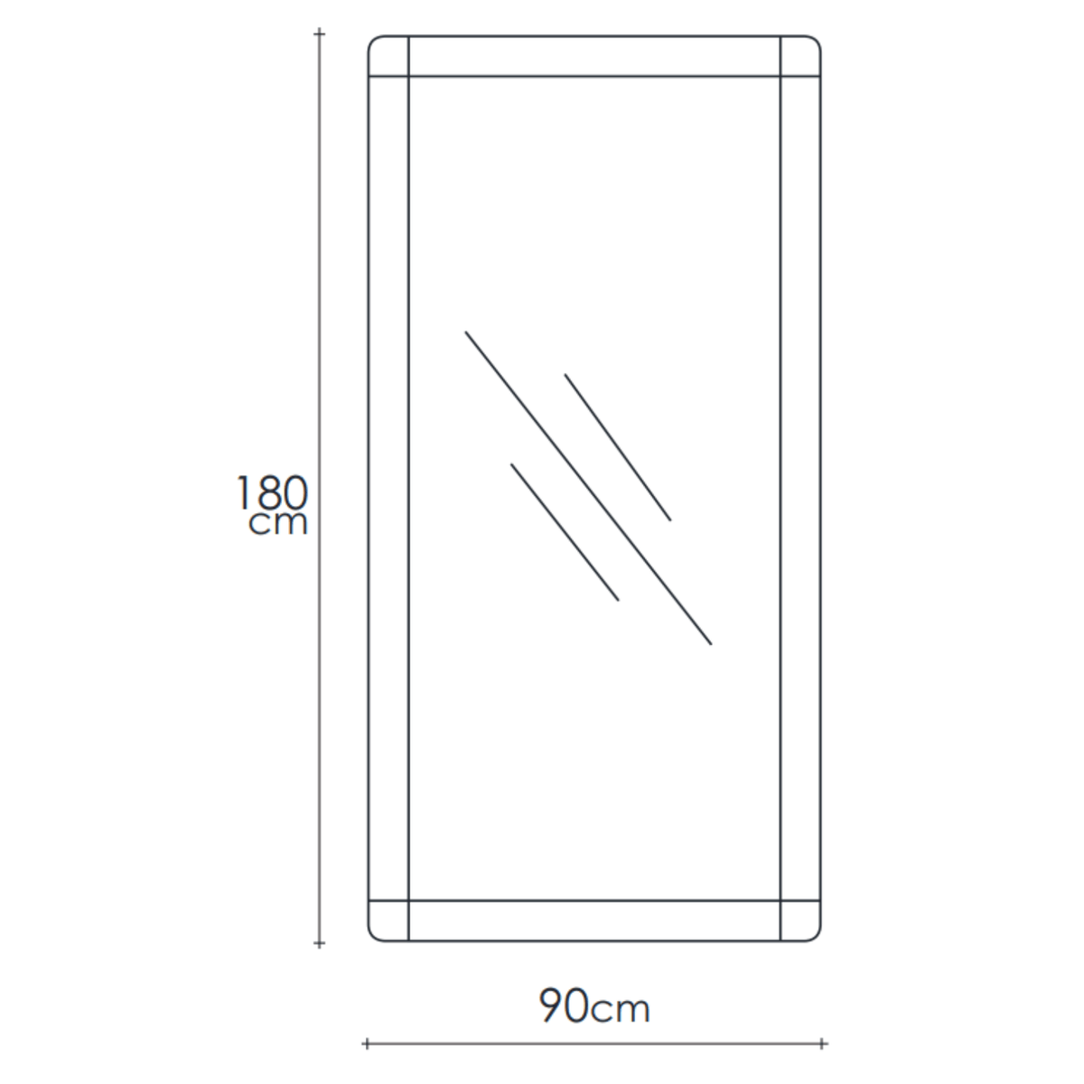 Diagram of a rectangular mirror with dimensions.