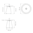Diagram of a round side table with dimensions.