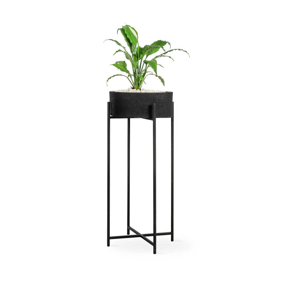 Lava Stone Planter & Stand (Large) | SLH Designer Furniture-Homewares-SLH-Black-Lavastone,Powdercoated Metal-SLH AU