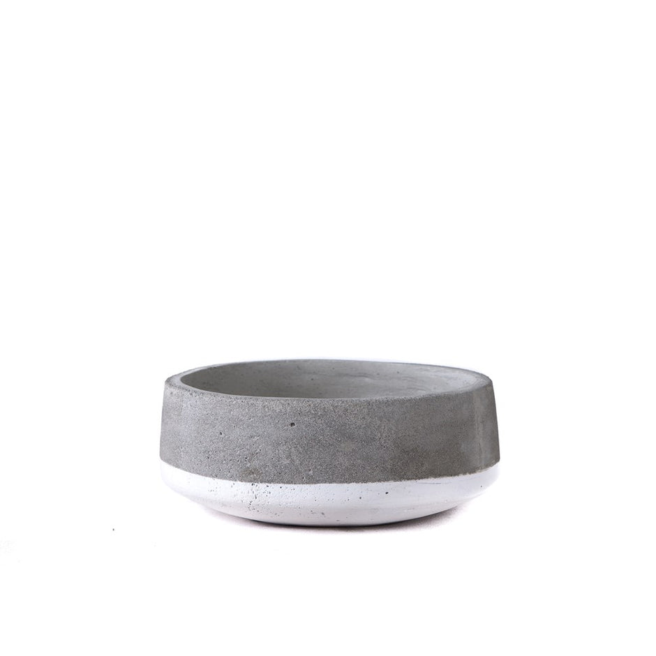 Concrete Bowl Planter with White Band | SLH Designer Furniture-Homewares-SLH-Natural Concrete,White-Natural Concrete,paint-Smooth Natural-SLH AU