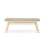 Beige upholstered bench with wooden frame
