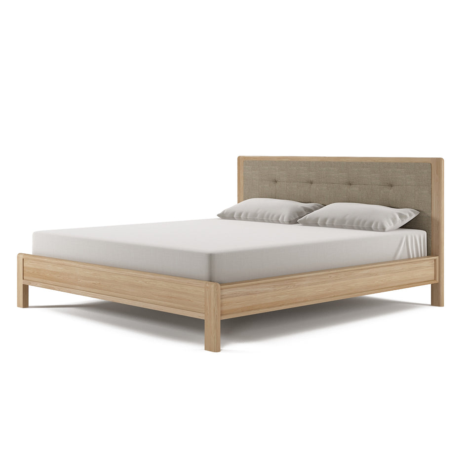 Circa King Bed - European White Oak Timber and Fabric Headboard-Indoor Furniture-Karpenter-Neutral Oak Wood-SLH AU