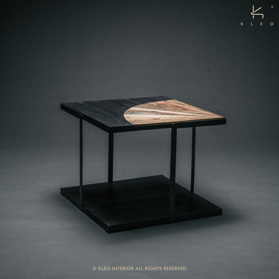 Sublime Square Sidetable | Designer Furniture Australia | SLH-Indoor Furniture-SLH-Natural, Black. Metallic-Recycled Boatwood, Mindi, Powdercoated Metal-Smooth, Natural Distressed-SLH AU