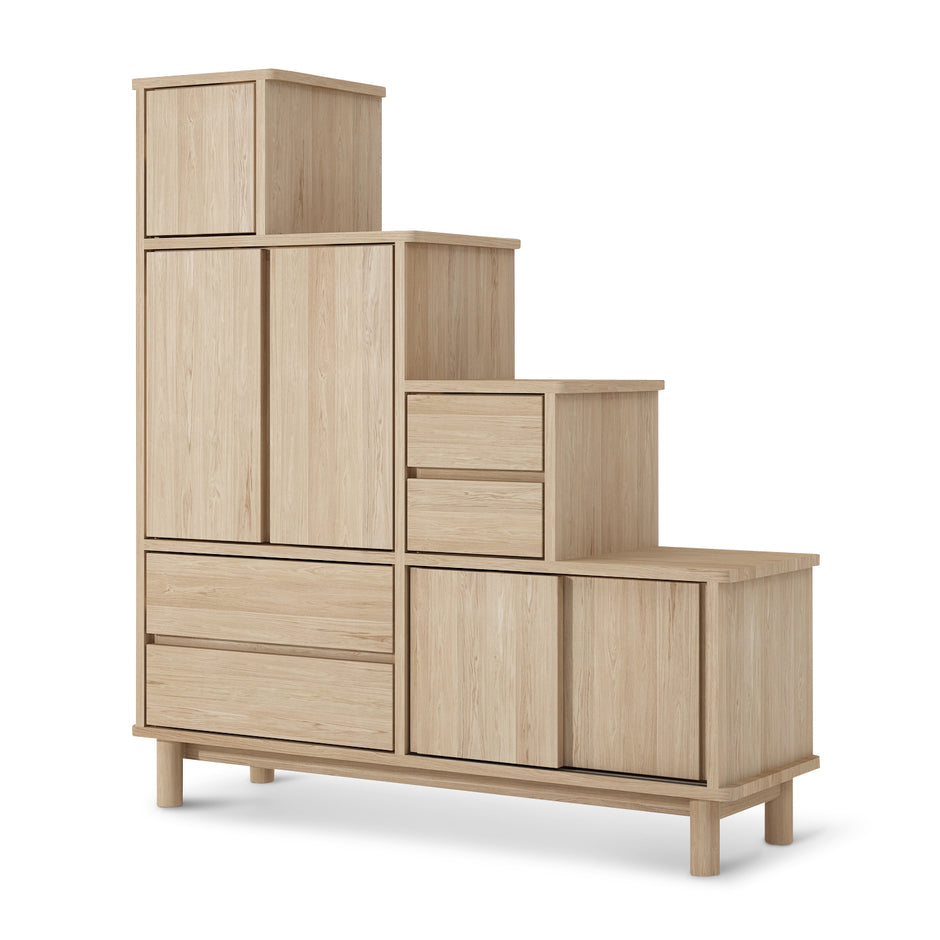 European Oak Tansu K Stairs Staggered Cabinet-Indoor Furniture-Karpenter-Neutral Oak Wood-SLH AU