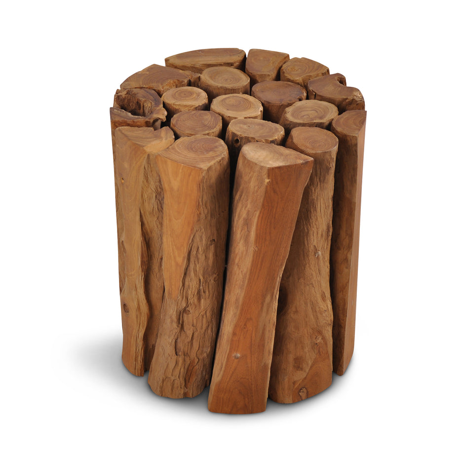 Woody Round Teak Remnants Driftwood kitchen Stool | SLH Furniture-Indoor Furniture-SLH-Dark Natural Teak-Recycled Teak-Natural Teak-SLH AU