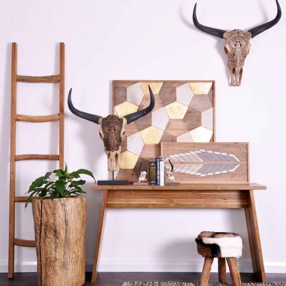 Rustic decor with bull skull and wooden accents