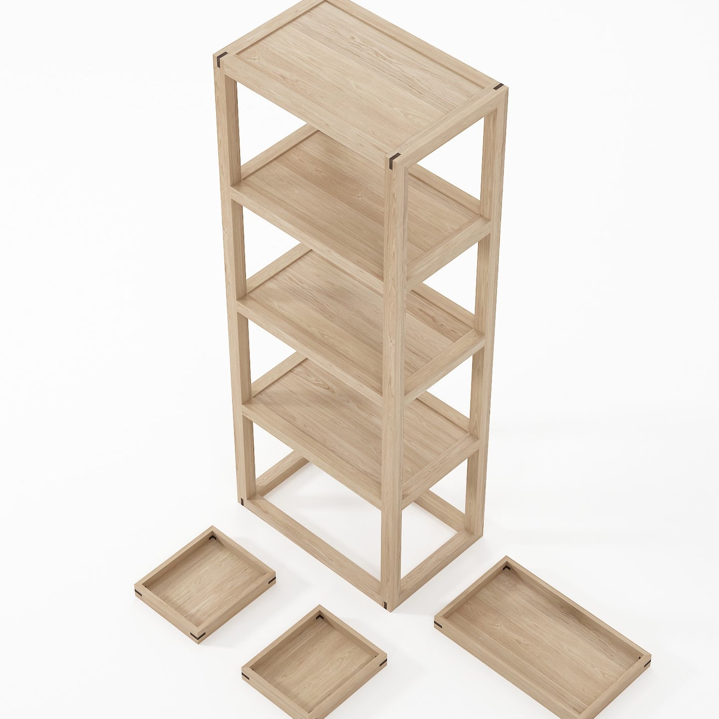 Up and Down 4 tier Tall Narrow Shelves - European Oak