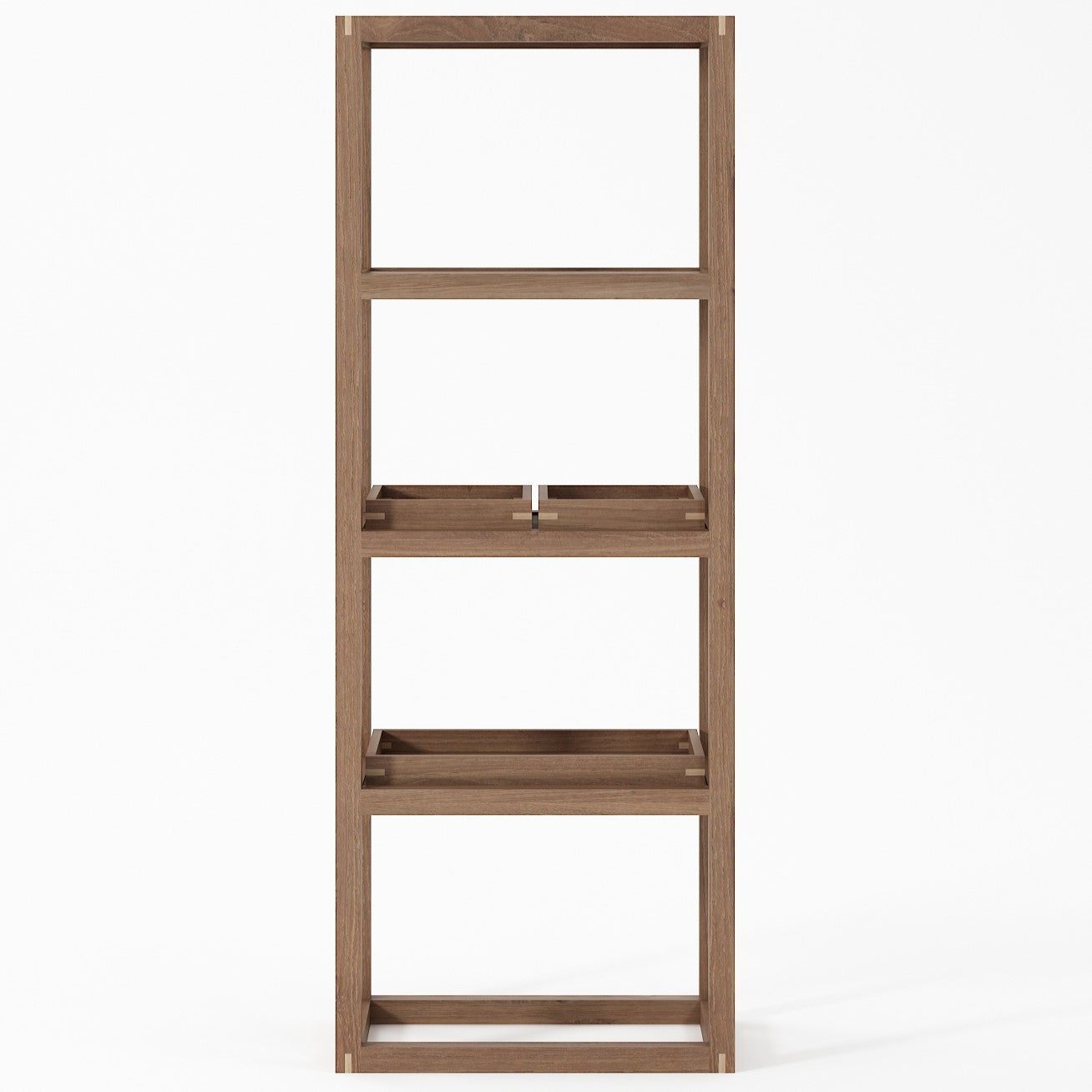 Up and Down 4 tier Tall Narrow Shelves - FSC Teak