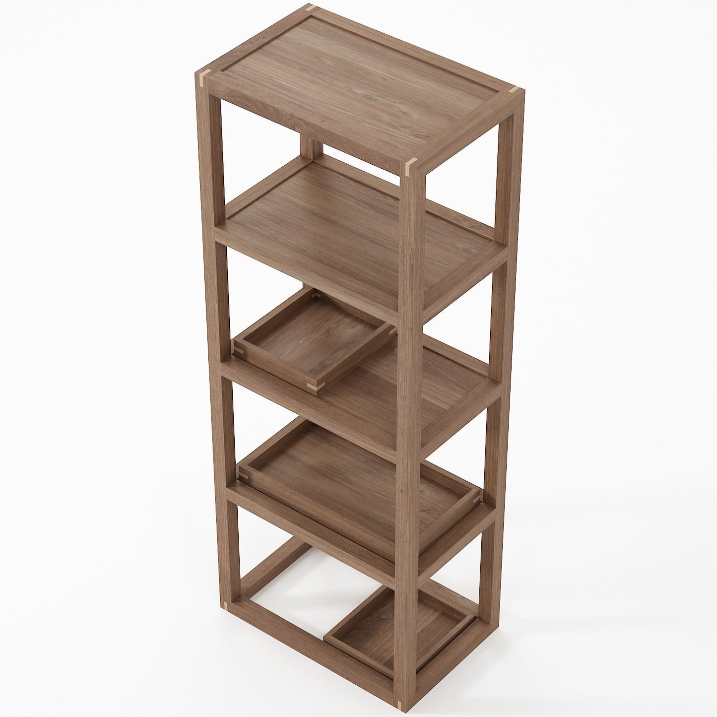 Up and Down 4 tier Tall Narrow Shelves - FSC Teak